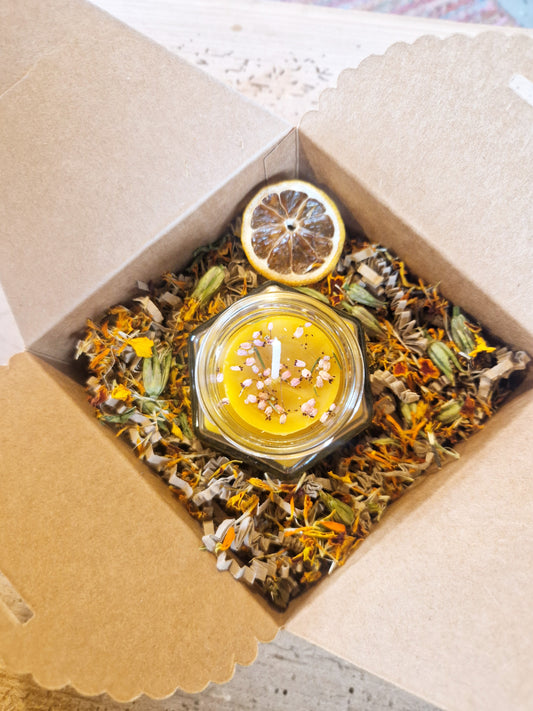 Le coffret Bougie avec fleurs de Bruyère